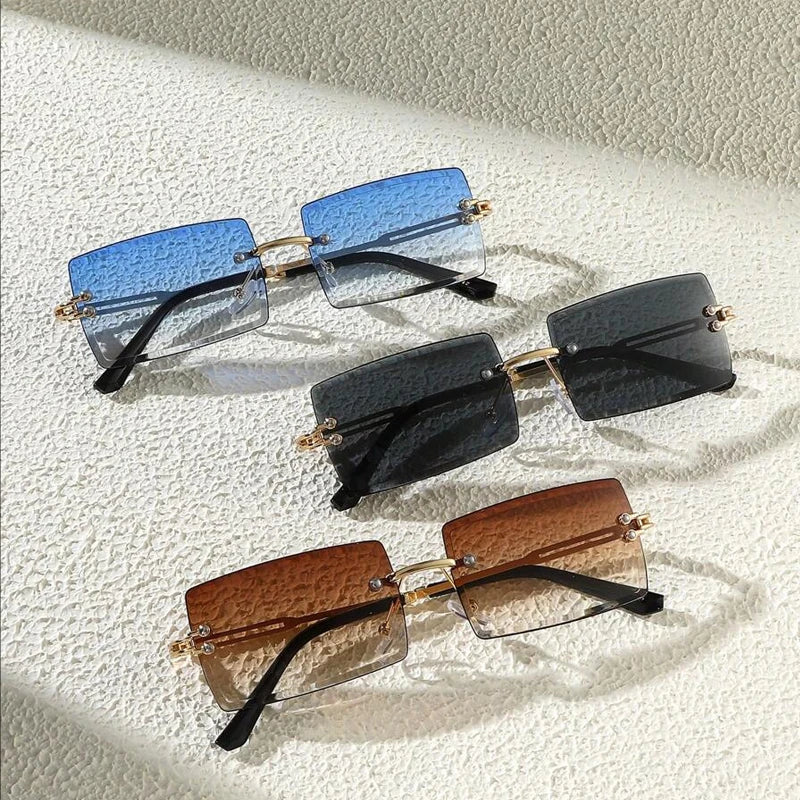 3pcs Set Luxurious Frameless Rectangle Sunglasses