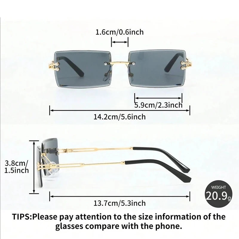 3pcs Set Luxurious Frameless Rectangle Sunglasses