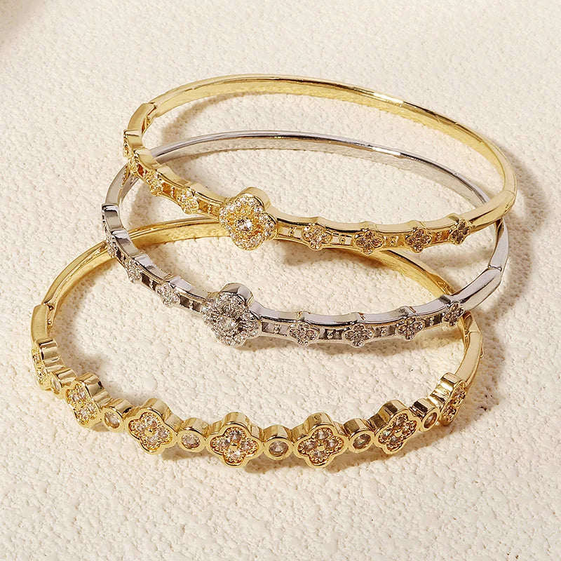Flower Bangle Leaf Clover Bracelet