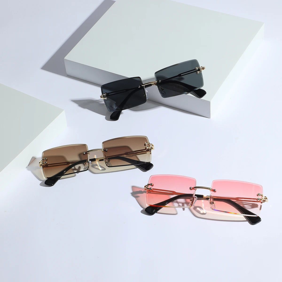 3pcs Set Luxurious Frameless Rectangle Sunglasses