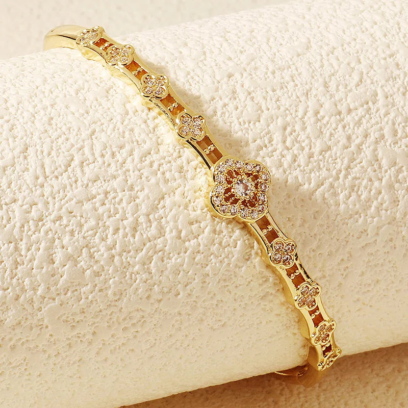 Flower Bangle Leaf Clover Bracelet
