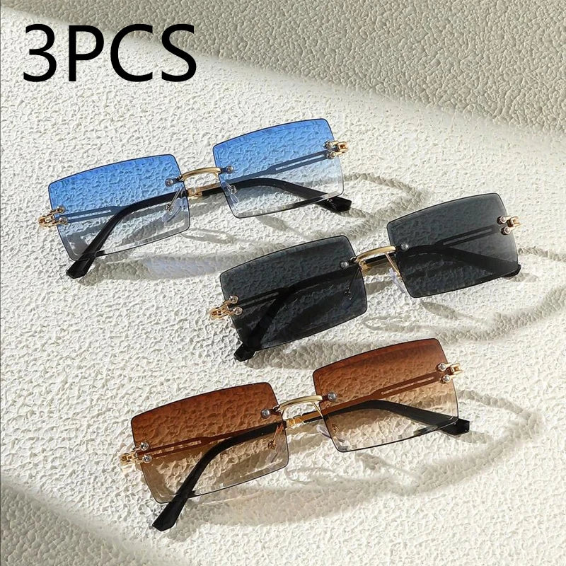 3pcs Set Luxurious Frameless Rectangle Sunglasses