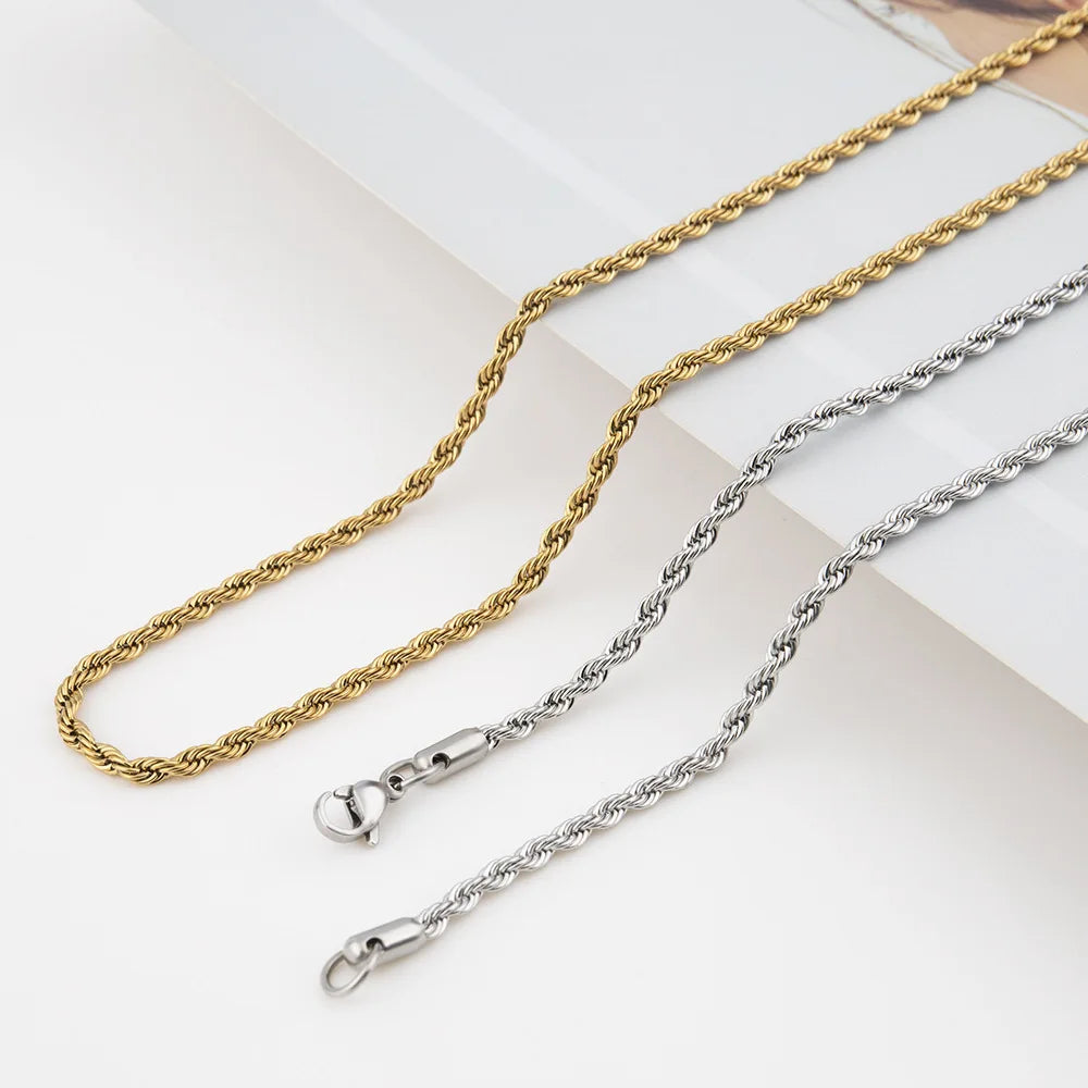 Stainless Steel Twisted Rope Chain Necklace