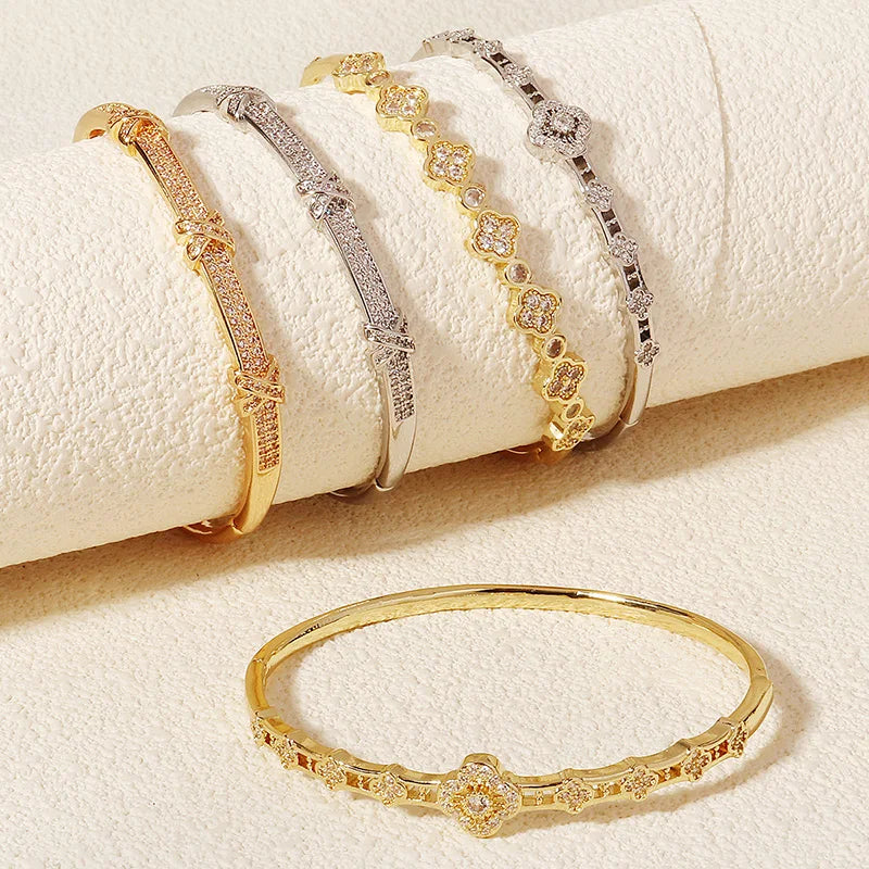 Flower Bangle Leaf Clover Bracelet