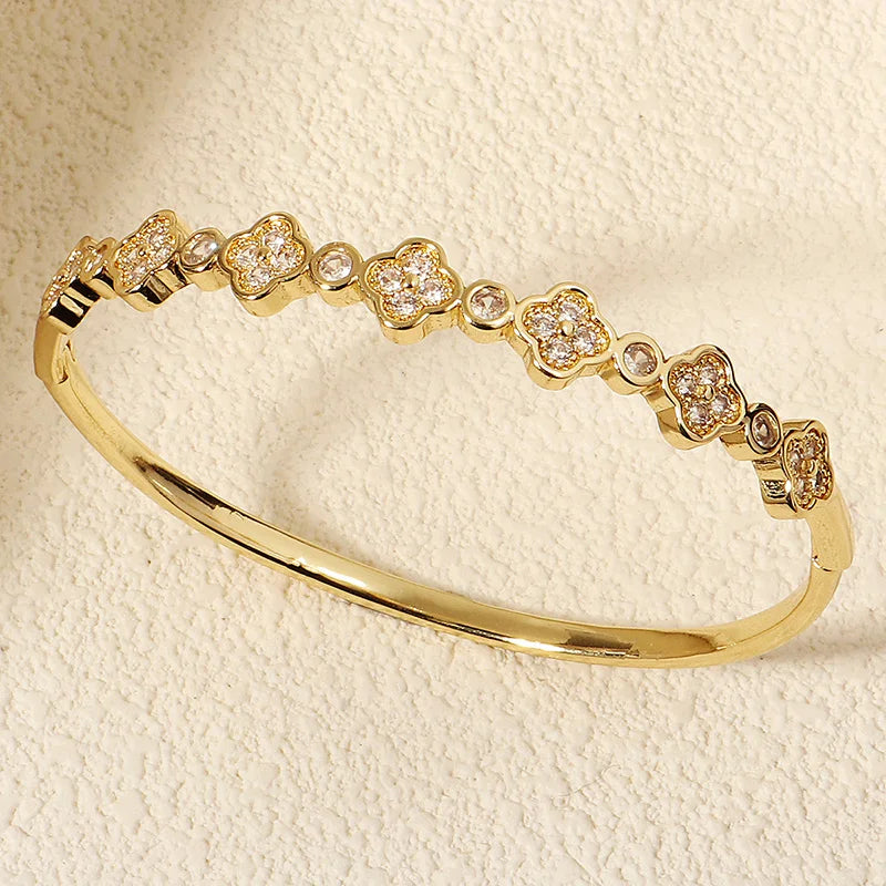 Flower Bangle Leaf Clover Bracelet