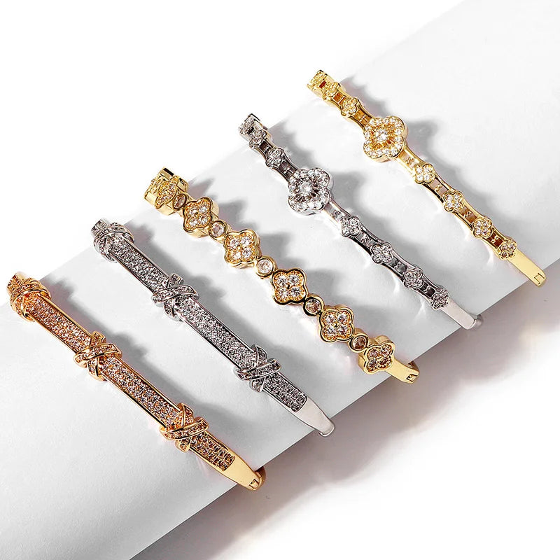 Flower Bangle Leaf Clover Bracelet