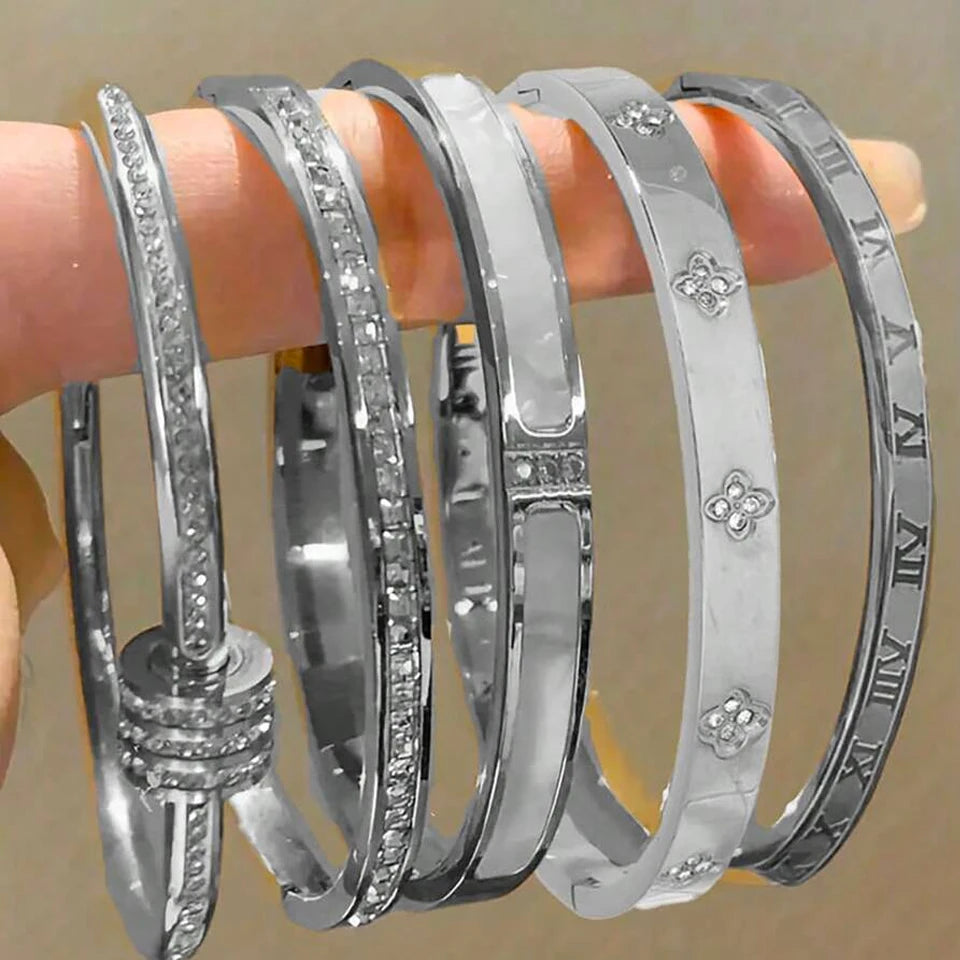 5/1pcs Sparkling Stainless Steel Bracelets