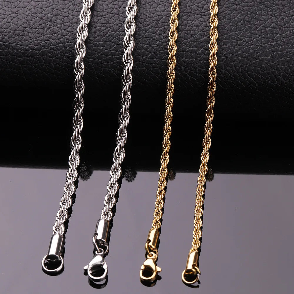 Stainless Steel Twisted Rope Chain Necklace