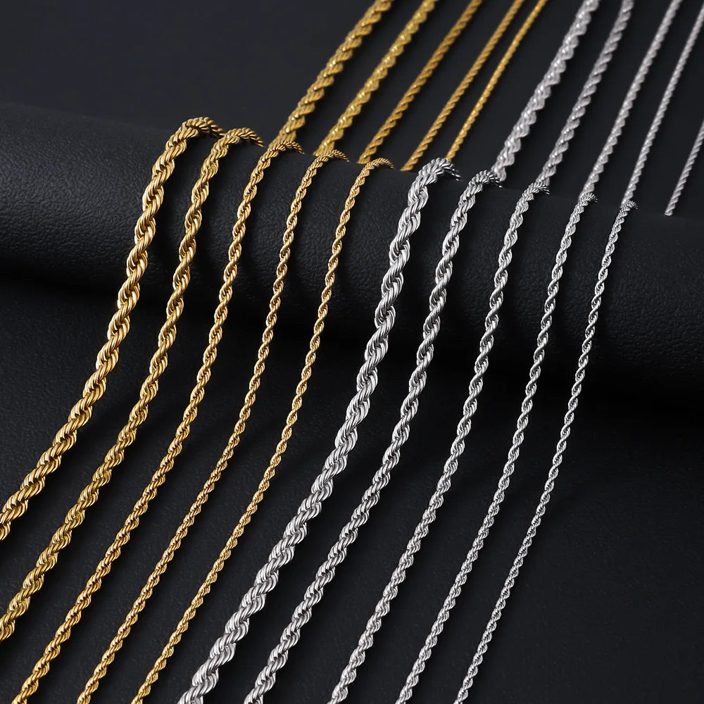 Stainless Steel Twisted Rope Chain Necklace